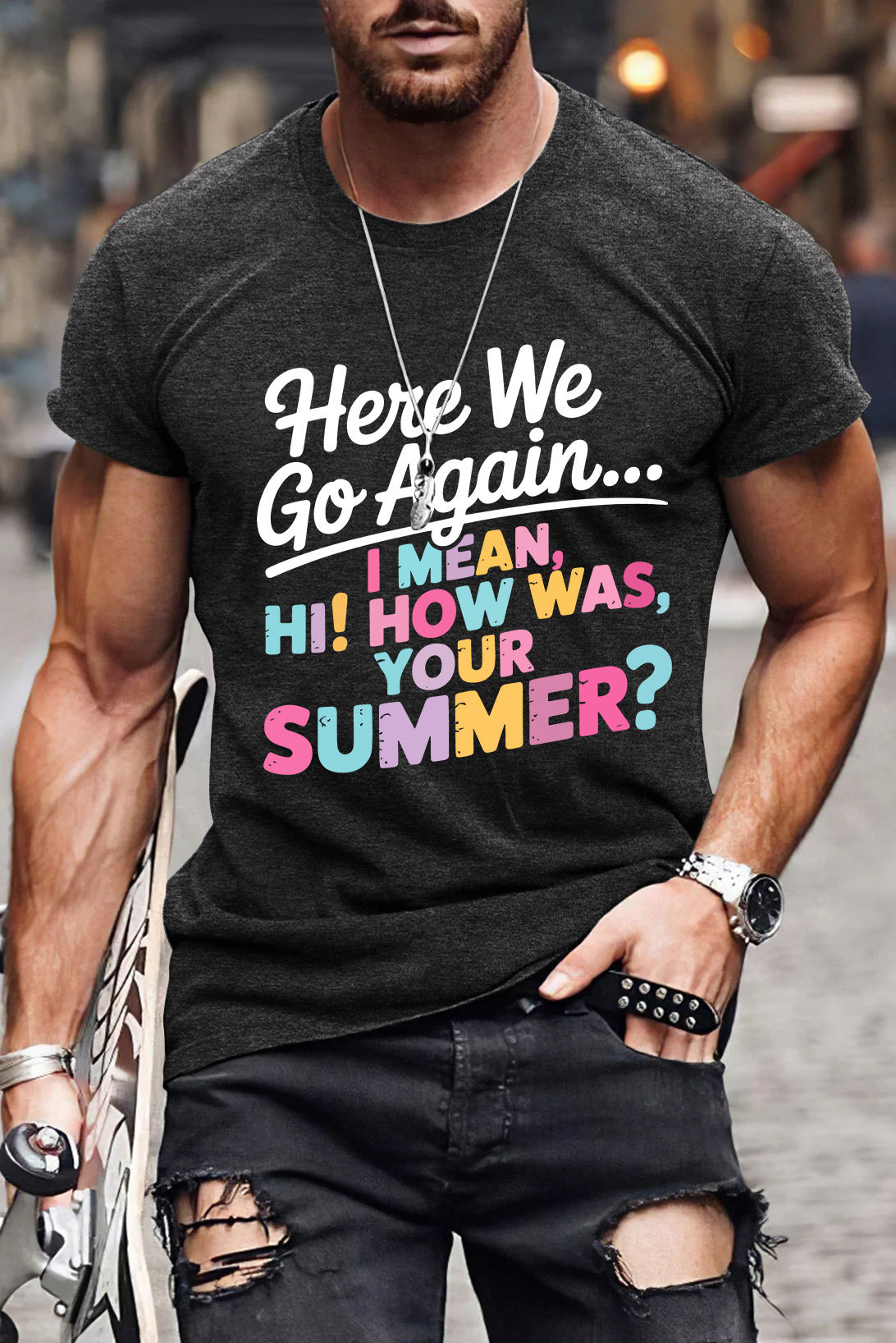 T-Shirts Ensemble De Pour Hommes Men’S Boxy Fit Mercerized Cotton Black Bulk Oversized Cropped Essential Summer Men's T-Shirt - Image 5